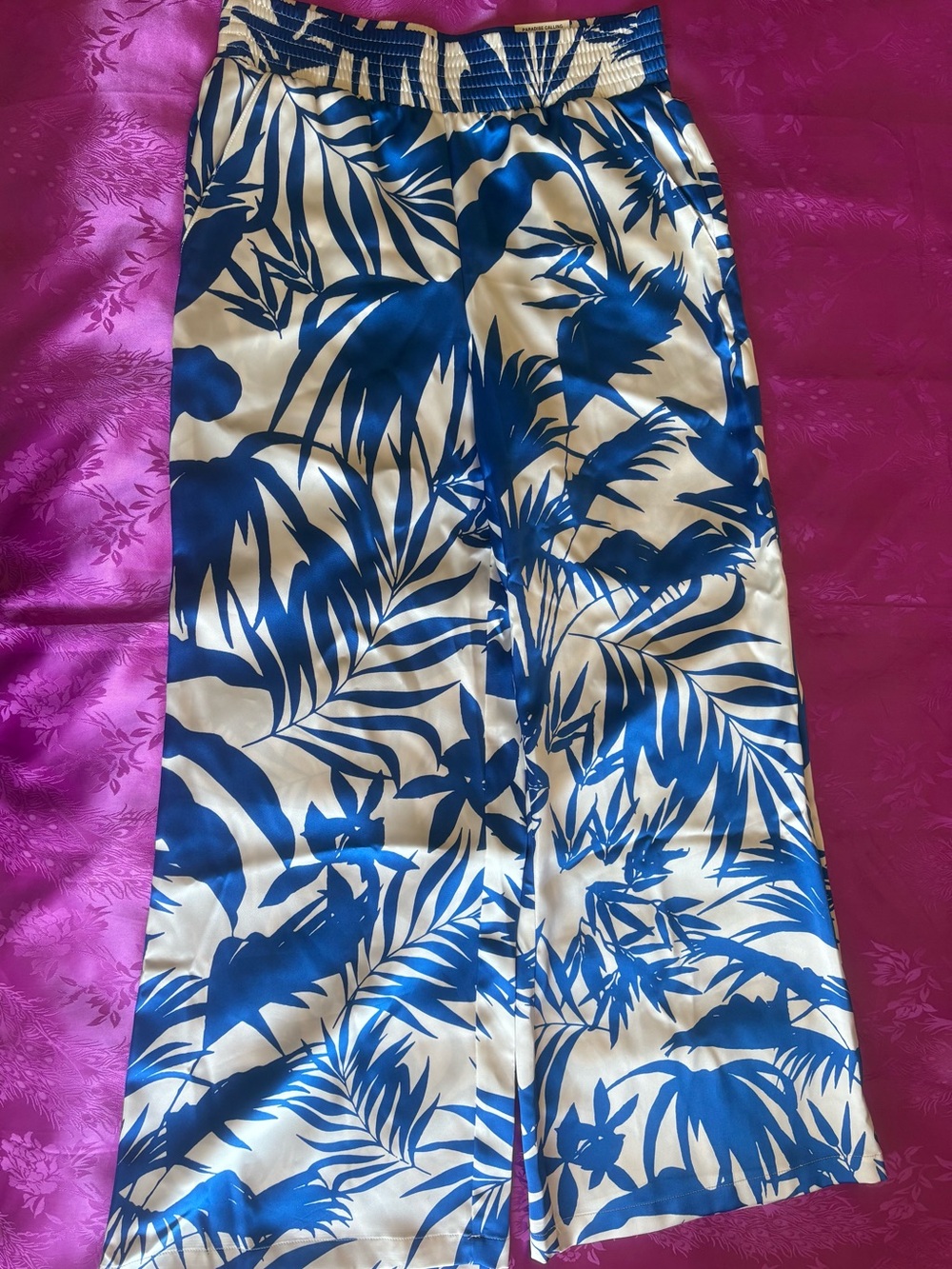 INC International Concepts Blue and Cream Tropical Wide-Leg Pants
